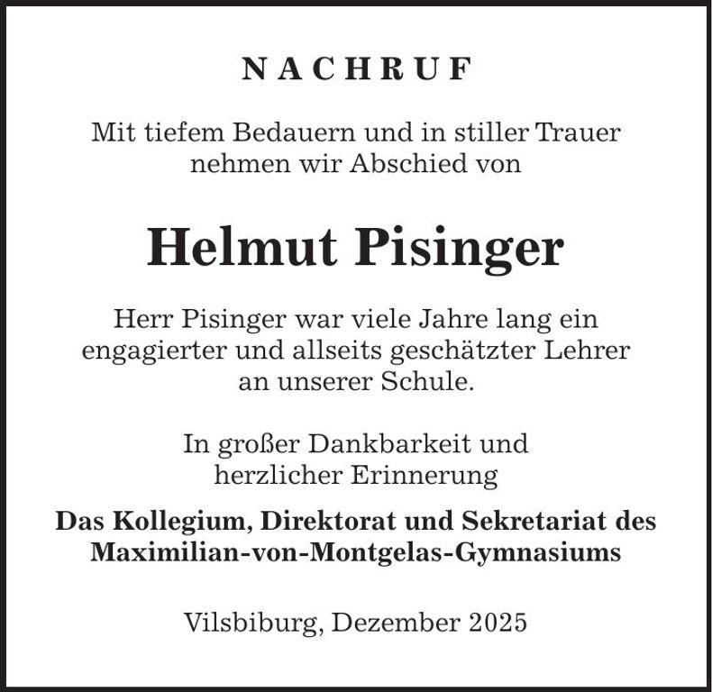 Traueranzeige Helmut Pisinger