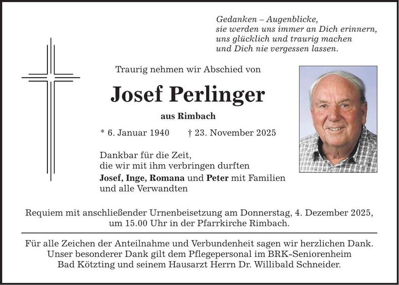 Traueranzeige Josef Perlinger