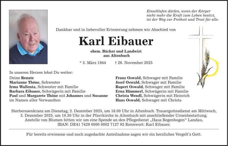 Traueranzeige Karl Eibauer