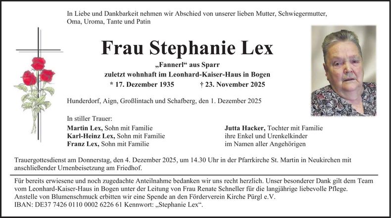 Traueranzeige Stephanie Lex