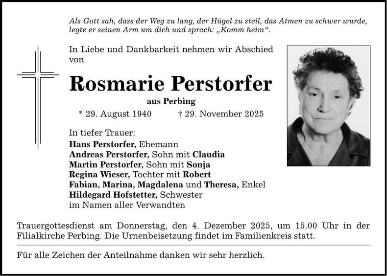 Traueranzeige Rosmarie Perstorfer