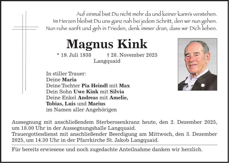 Traueranzeige Magnus Kink