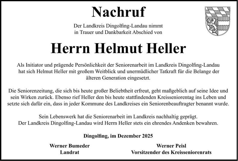 Traueranzeige Helmut Heller