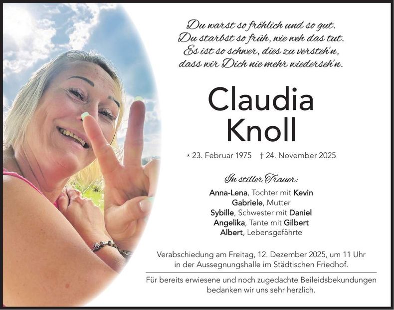 Traueranzeige Claudia Knoll