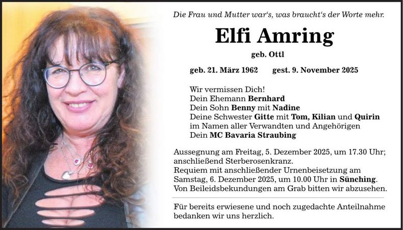 Traueranzeige Elfi Amring