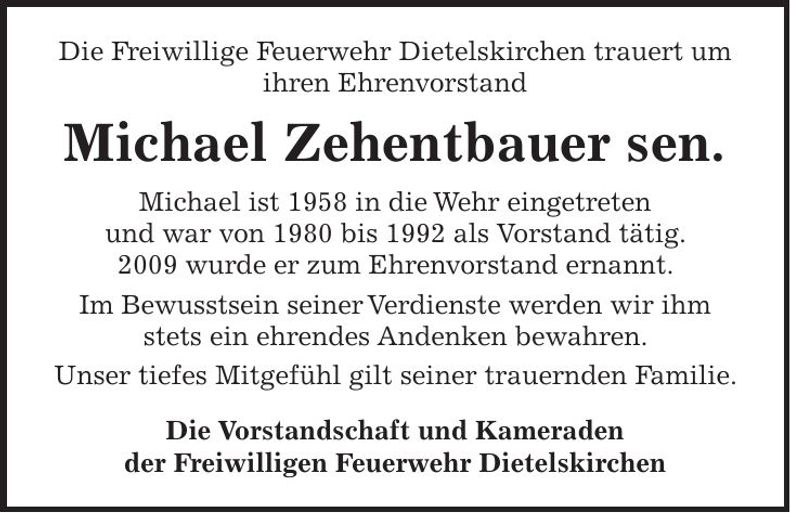 Traueranzeige Michael Zehentbauer