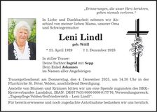 Traueranzeige Leni Lindl