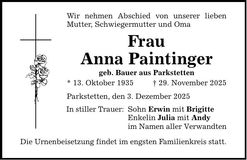 Traueranzeige Anna Paintinger