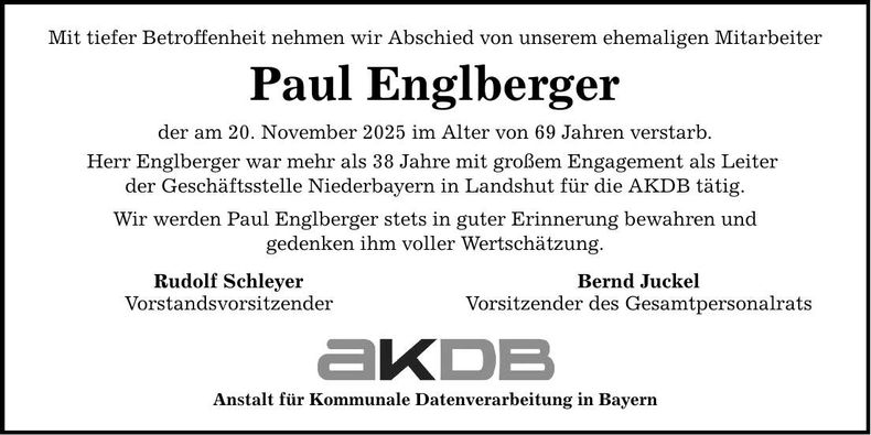 Traueranzeige Paul Englberger