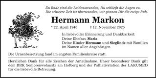 Traueranzeige Hermann Markon