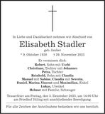 Traueranzeige Elisabeth Stadler