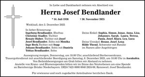 Traueranzeige Josef Bendlander