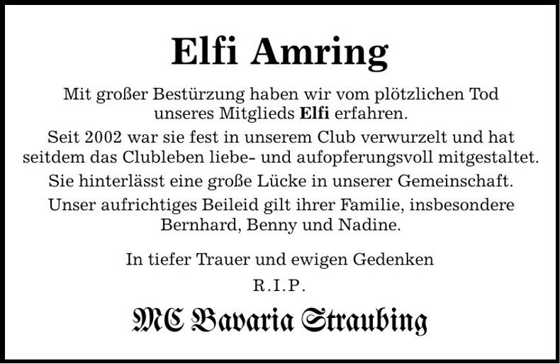 Traueranzeige Elfi Amring