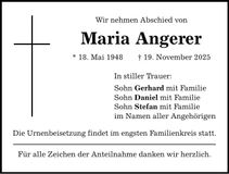 Traueranzeige Maria Angerer