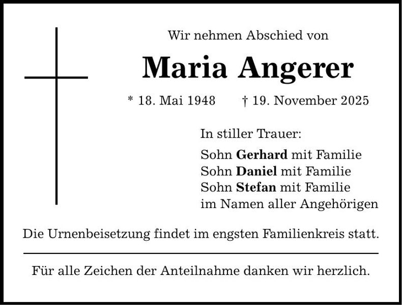 Traueranzeige Maria Angerer