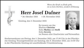 Traueranzeige Josef Dafner