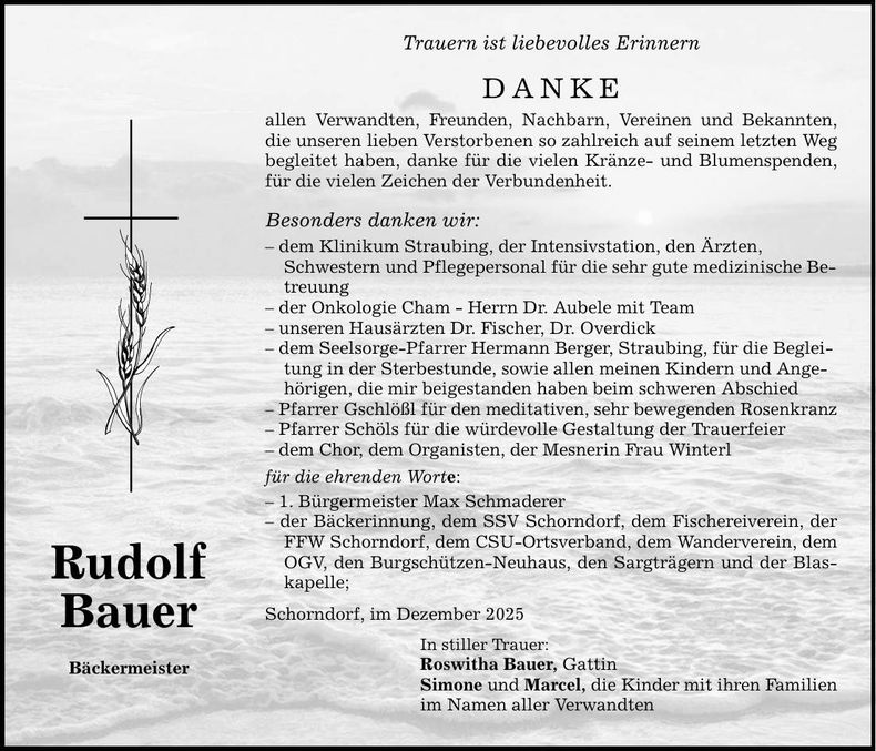 Traueranzeige Rudolf Bauer