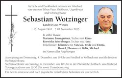 Traueranzeige Sebastian Wotzinger