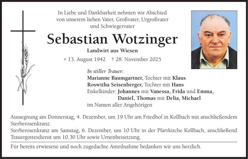 Traueranzeige Sebastian Wotzinger