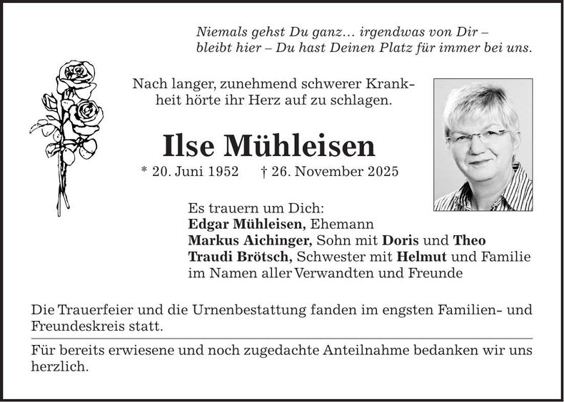 Traueranzeige Ilse Mühleisen