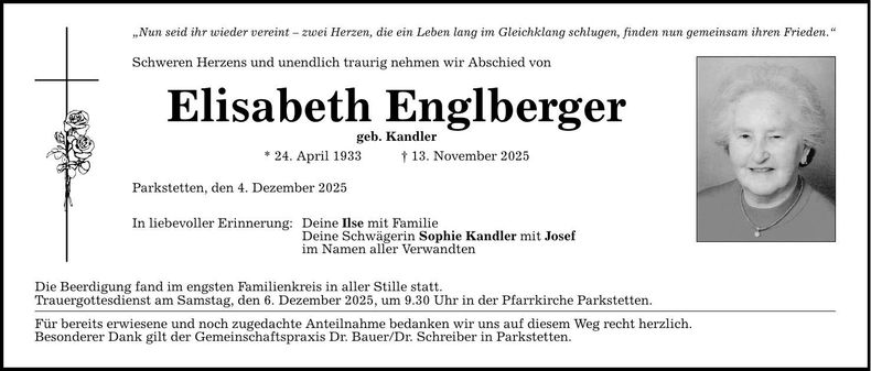 Traueranzeige Elisabeth Englberger