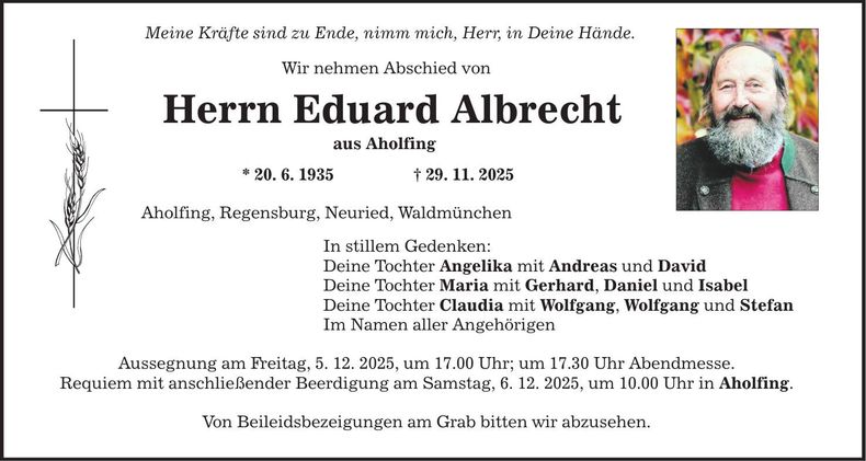 Traueranzeige Eduard Albrecht