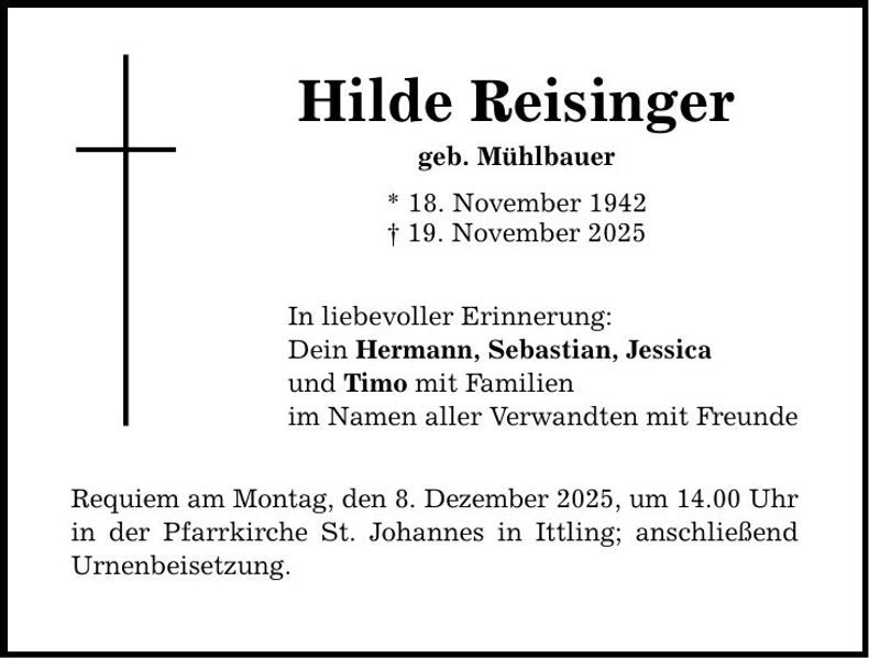 Traueranzeige Hilde Reisinger