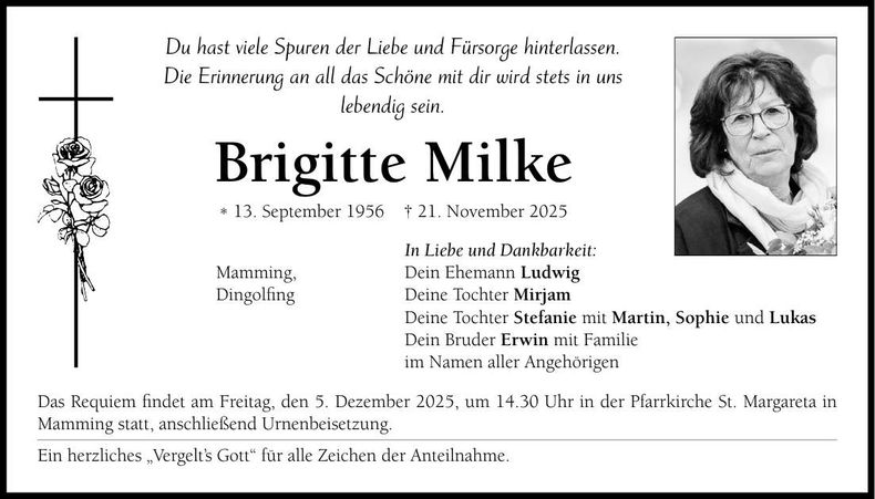 Traueranzeige Brigitte Milke