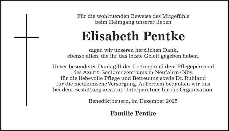 Traueranzeige Elsa Pentke