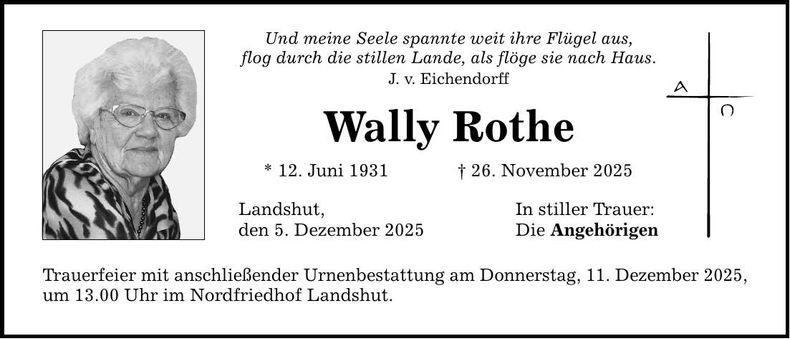 Traueranzeige Wally Rothe