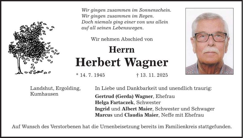 Traueranzeige Herbert Wagner