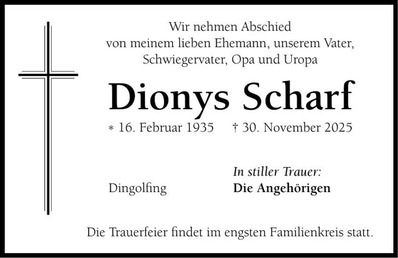 Traueranzeige Dionys Scharf