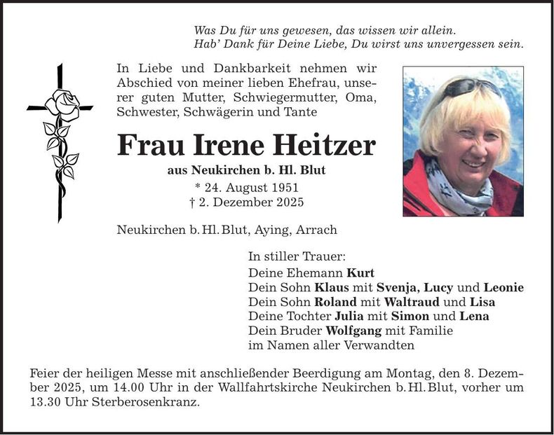 Traueranzeige Heitzer Irene