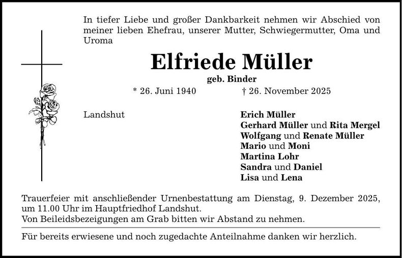 Traueranzeige Elfriede Müller