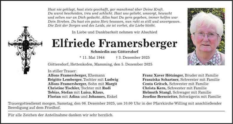 Traueranzeige Elfriede Framersberger