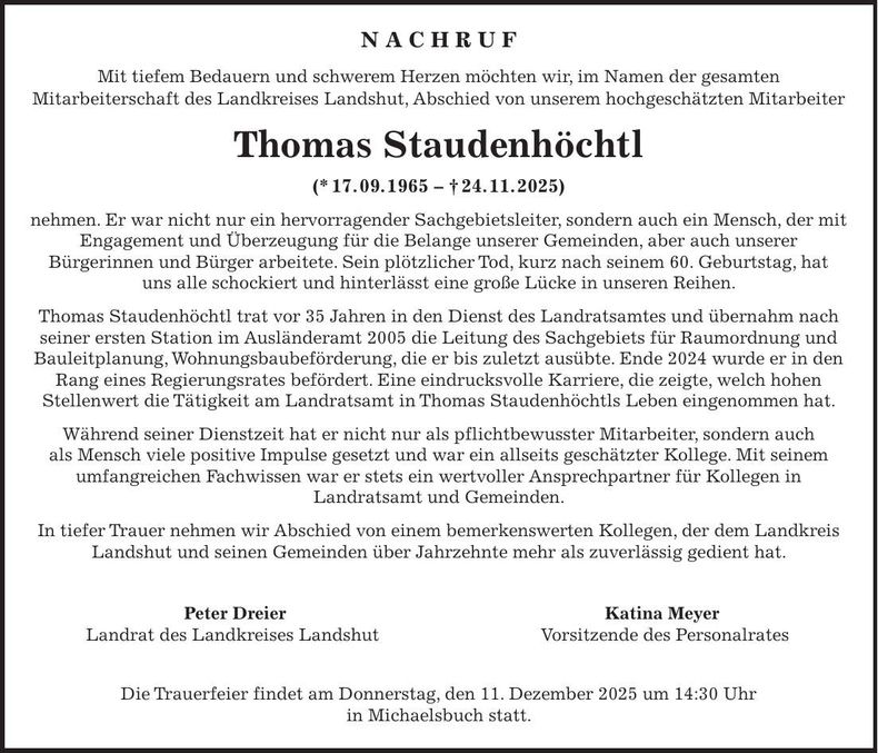 Traueranzeige Thomas Staudenhöchtl