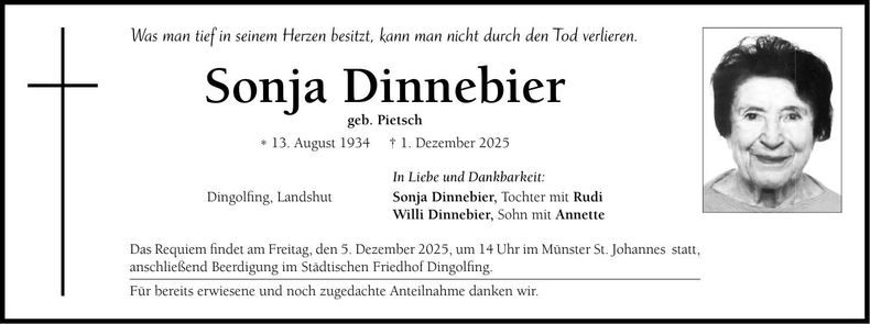 Traueranzeige Sonja Dinnebier