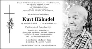Traueranzeige Kurt Hähndel