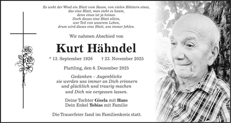Traueranzeige Kurt Hähndel