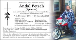 Traueranzeige Andal Petsch