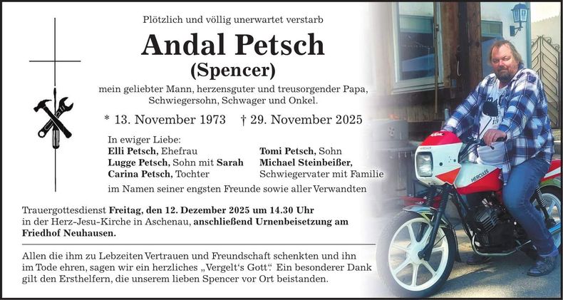Traueranzeige Andal Petsch