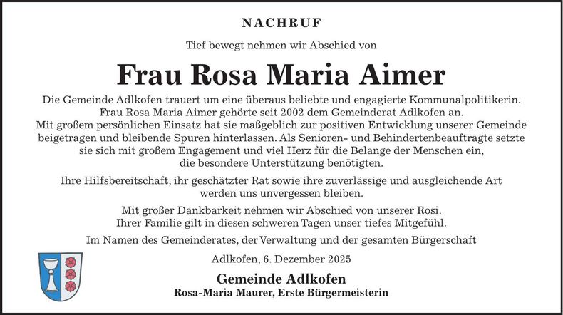 Traueranzeige Rosa Maria Aimer