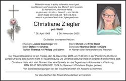 Traueranzeige Christiane Ziegler