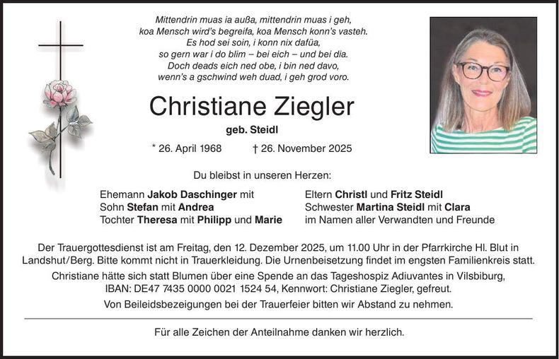 Traueranzeige Christiane Ziegler