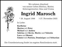 Traueranzeige Ingrid Marosch