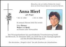 Traueranzeige Anna Hierl