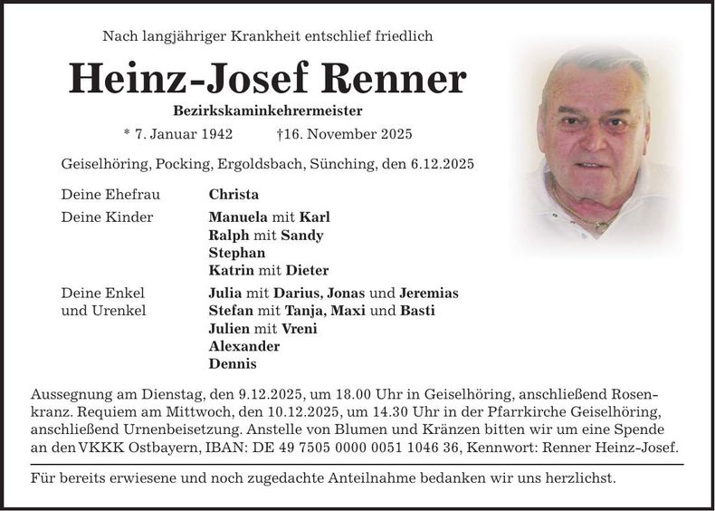 Traueranzeige Heinz-Josef Renner