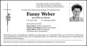 Traueranzeige Fanny Weber