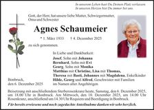 Traueranzeige Agnes Schaumeier