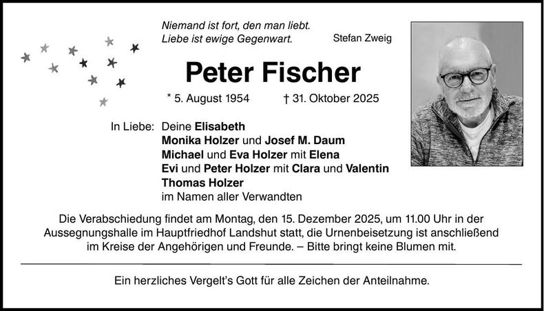 Traueranzeige Peter Fischer